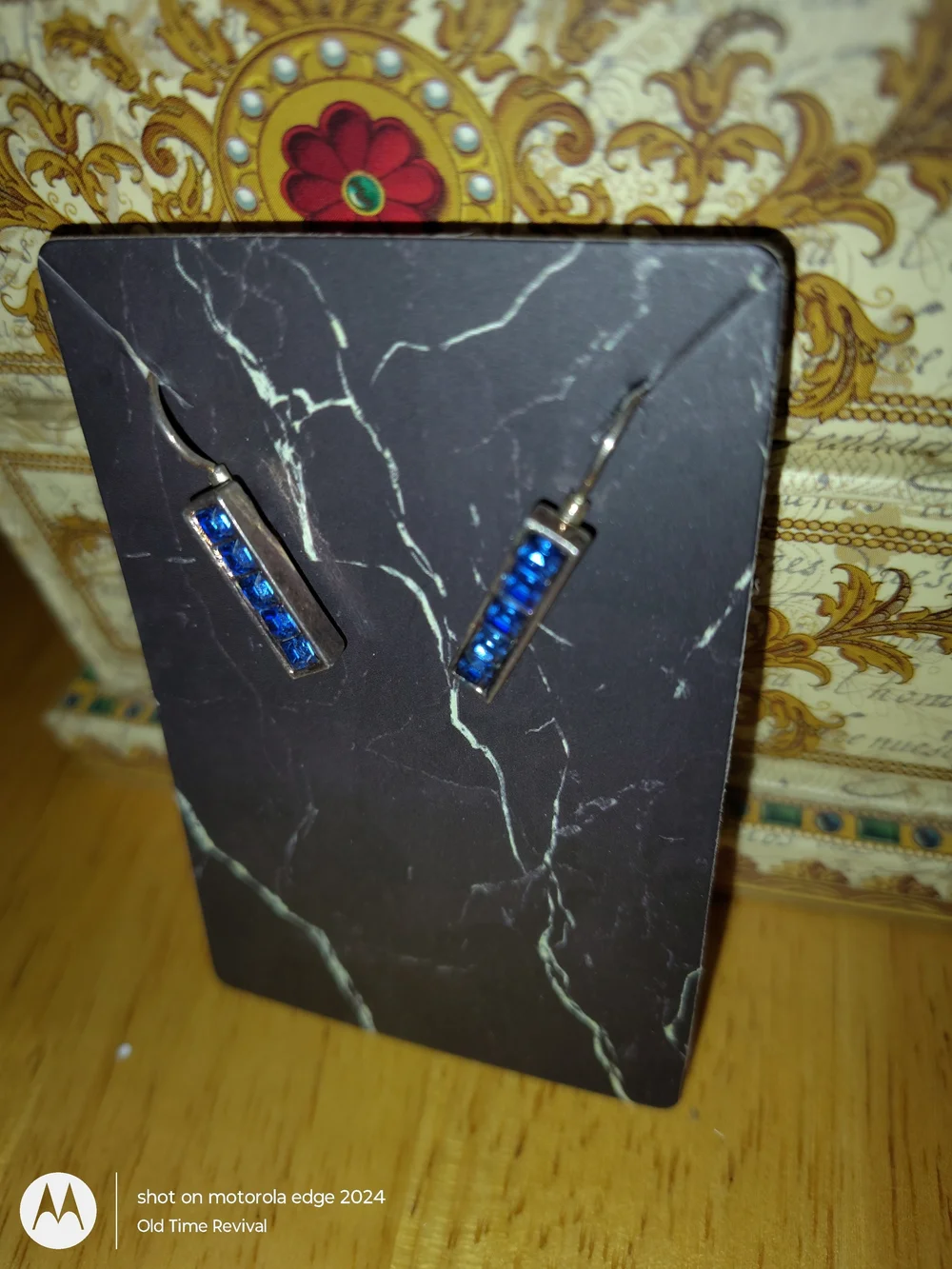 Bar Dangle Earrings Silver Tone Blue Rhinestone Y2K Geometric Accessory